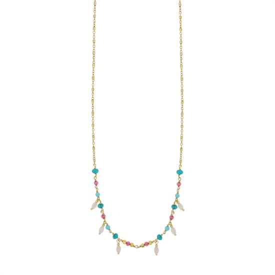 COLLANA SPINELLO FUXIA,AULITE,AGATA VERDE E RISO IN ARGENTO 925°/°°
