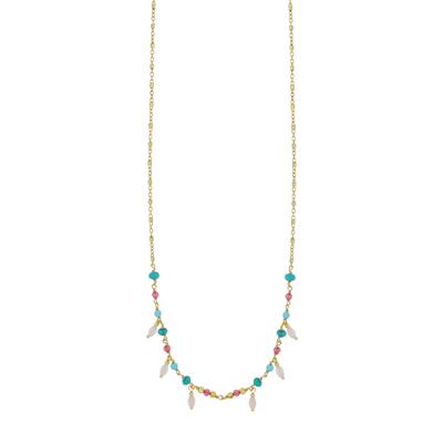 COLLANA SPINELLO FUXIA,AULITE,AGATA VERDE E RISO IN ARGENTO 925°/°°