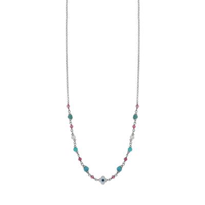 COLLANA FIORE MADREPERLA SPINELLO PERLE TURCHESE ARGENTO 925°/°°