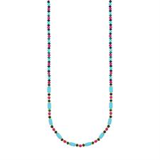 COLLANA TUBETTI P.TURCHESE MALACHITE SPINELLO IN ARGENTO 925°/°°