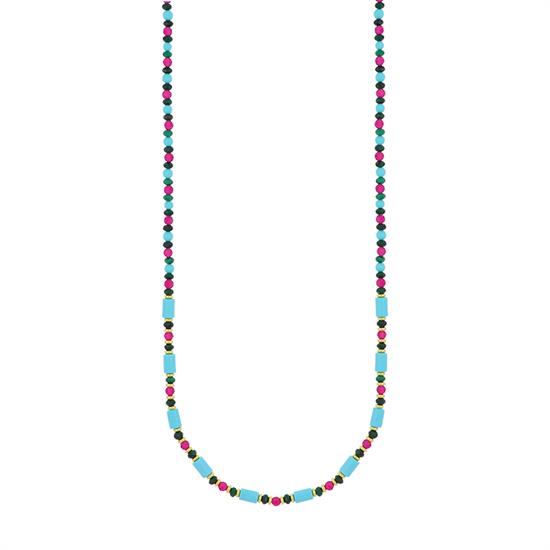 COLLANA TUBETTI P.TURCHESE MALACHITE SPINELLO IN ARGENTO 925°/°°