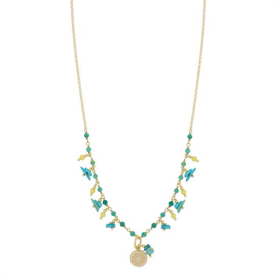 COLLANA AGATA VERDE SCAGLIE TURCHESE E FETTA LIMONE ARGENTO 925°/°°