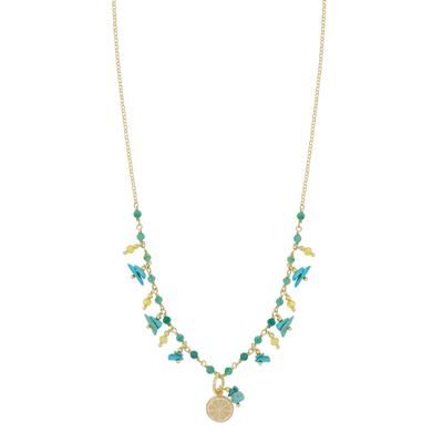 COLLANA AGATA VERDE SCAGLIE TURCHESE E FETTA LIMONE ARGENTO 925°/°°