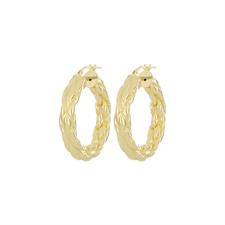 ORECCHINO CERCHIO DORATO TRAMA TRECCIA A ROMBI IN ARGENTO 925°/°°