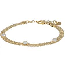 BRACCIALE 5FILI DI PALLINI DIAMANTATO 3 PERLE FIUME ARGENTO 925°/°°