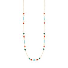 COLLANA PASTA DI TURCHESE,CORALLO E MALACHITE IN ARGENTO 925°/°°