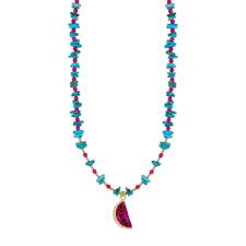 COLLANA ANGURIA TURCHESE E SPINELLO VETRO FUXIA ARGENTO 925°/°°