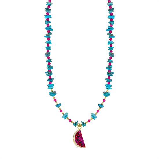 COLLANA ANGURIA TURCHESE E SPINELLO VETRO FUXIA ARGENTO 925°/°°