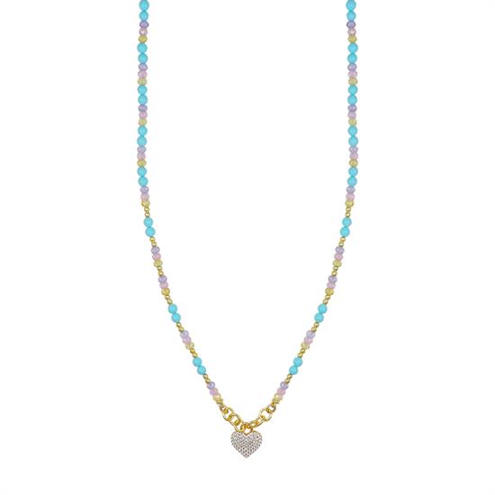COLLANA CUORE P.TURCHESE SPINELLO VIOLA ROSA E LEMON ARGENTO 925°/°°
