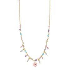 COLLANA OCCHIO MADREPERLA ROSA SPINELLO ROSA VIOLA ARGENTO 925°/°°