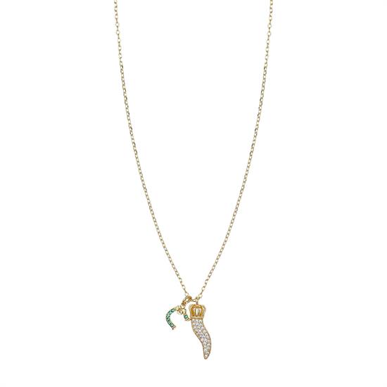 COLLANA FORZATINA CORNO E FERRO DI CAVALLO ZIRCONI ARGENTO 925°/°°