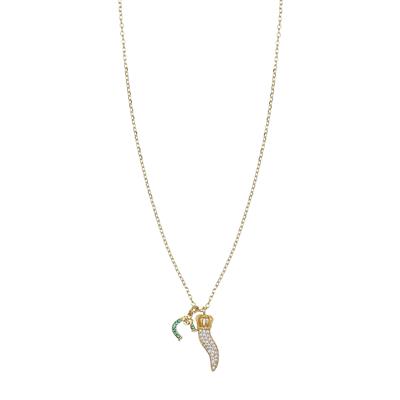 COLLANA FORZATINA CORNO E FERRO DI CAVALLO ZIRCONI ARGENTO 925°/°°