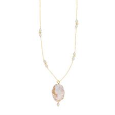 COLLANA CATENA DIAMANTATA SOLE PERLE E CAMMEO 50/55 ARGENTO 925°/°°