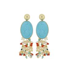 ORECCHINO OVALE PASTA TURCHESE CON LIMONE PIETRE DURE ARGENTO925°/°°