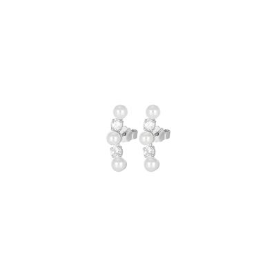 ORECCHINO VIRGOLETTA 15MM CON PERLE E ZIRCONI IN ARGENTO 925°/°°