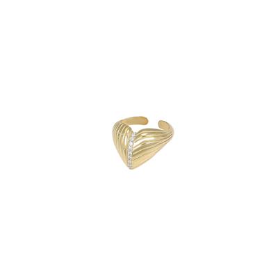 ANELLO FASCIA SIMIL CUORE RIGATO CON FILO ZIRCONI IN ARGENTO 925°/°°