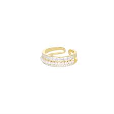ANELLO FASCIA CON 2 FILI ZIRCONE E MOP IN ARGENTO 925°/°°