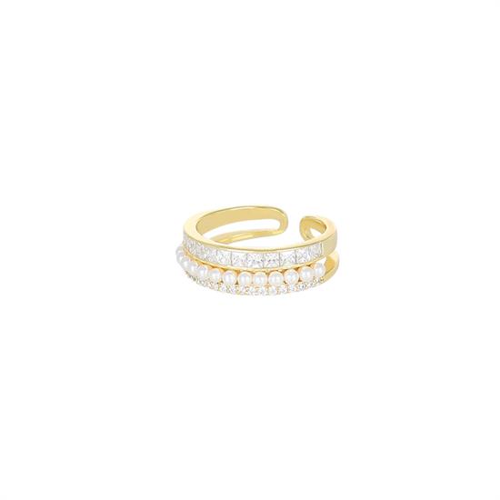 ANELLO FASCIA CON 2 FILI ZIRCONE E MOP IN ARGENTO 925°/°°