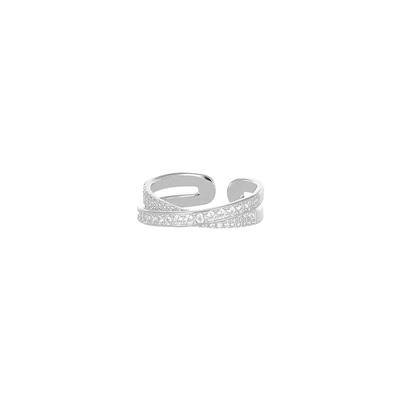 ANELLO INCROCIO REGOLABILE ZIRCONATO IN ARGENTO 925°/°°