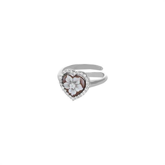 ANELLO CAMMEO 10MM CUORE CON GIRO ZIRCONI IN ARGENTO 925°/°°