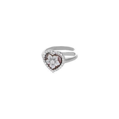 ANELLO CAMMEO 10MM CUORE CON GIRO ZIRCONI IN ARGENTO 925°/°°