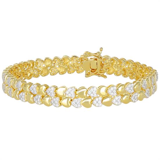 BRACCIALE DOPPIO FILO CUORE LISCIO E ZIRCONATI IN ARGENTO 925°/°°