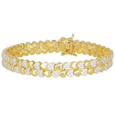 BRACCIALE DOPPIO FILO CUORE LISCIO E ZIRCONATI IN ARGENTO 925°/°°