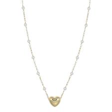 COLLANA PERLINE E CUORE BOMBATO IN ARGENTO 925°/°°