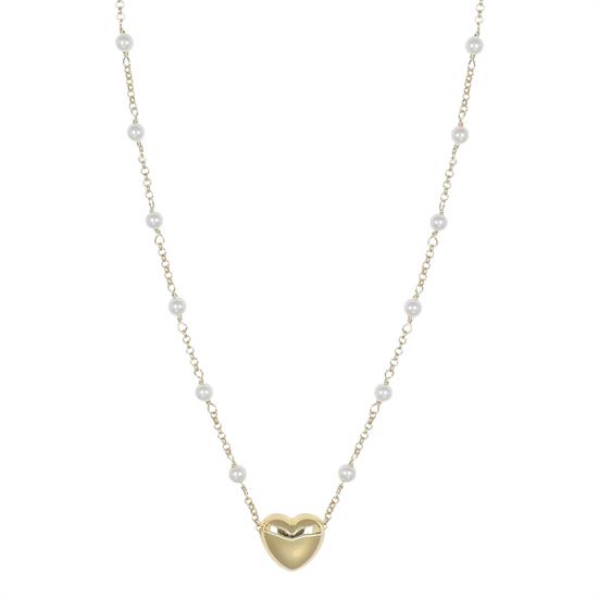 COLLANA PERLINE E CUORE BOMBATO IN ARGENTO 925°/°°