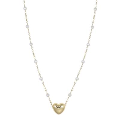 COLLANA PERLINE E CUORE BOMBATO IN ARGENTO 925°/°°