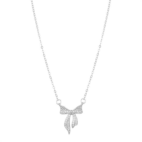COLLANA FIOCCO PIATTO ZIRCONATO IN ARGENTO 925°/°°