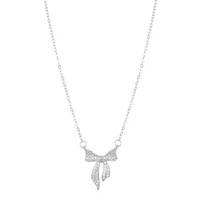 COLLANA FIOCCO PIATTO ZIRCONATO IN ARGENTO 925°/°°