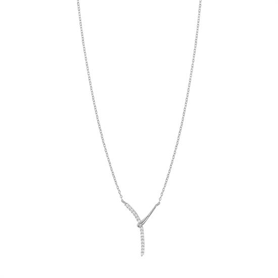 COLLANA BARRETTA A Y CON CURVA 28MM ZIRCONI IN ARGENTO 925°/°°