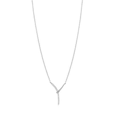 COLLANA BARRETTA A Y CON CURVA 28MM ZIRCONI IN ARGENTO 925°/°°