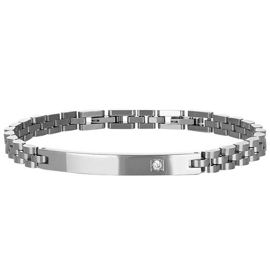 BRACCIALE MAGLIA OYSTER PIASTRINA CON ZIRCONE IN ACCIAIO
