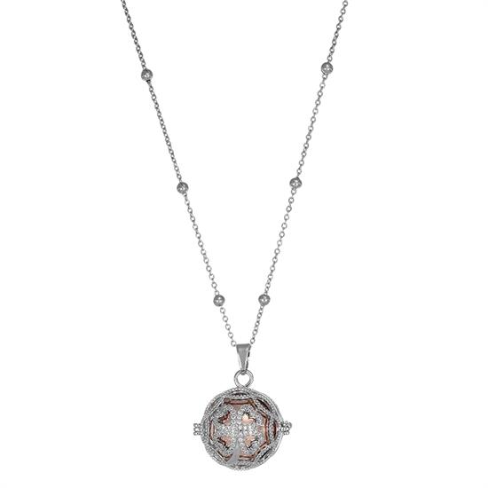 COLLANA CHIAMA ANGELI E QUADRIFOGLIO ZIRCONI BICOLOR RODIO BRASS