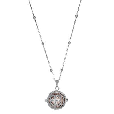 COLLANA CHIAMA ANGELI E QUADRIFOGLIO ZIRCONI BICOLOR RODIO BRASS