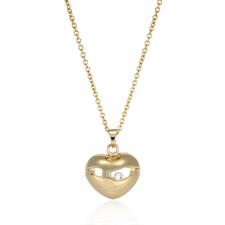 COLLANA CHIAMA ANGELI CUORE BOMBATO E MONO ZIRCONE BIANCO BRASS