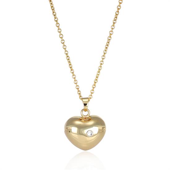 COLLANA CHIAMA ANGELI CUORE BOMBATO E MONO ZIRCONE BIANCO BRASS