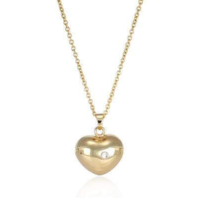 COLLANA CHIAMA ANGELI CUORE BOMBATO E MONO ZIRCONE BIANCO BRASS