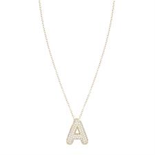 COLLANA ACCIAIO CON LETTERA ZIRCONATA PENDENTE BRASS DORATO