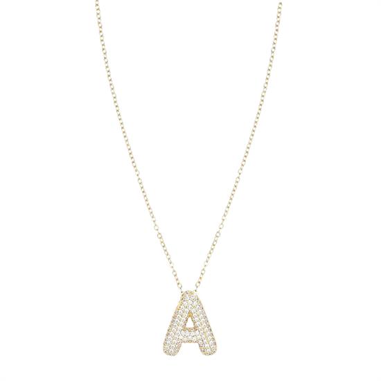 COLLANA ACCIAIO CON LETTERA ZIRCONATA PENDENTE BRASS DORATO