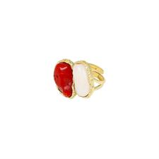 ANELLO CORALLO E PIETRA DURA IN ARGENTO 925°/°°