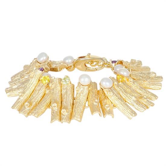 BRACCIALE CON BACCHETTE DIAMANTATE PIETRE E PERLE IN ARGENTO 925°/°°