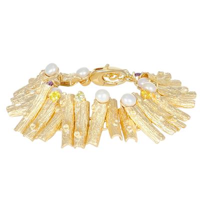 BRACCIALE CON BACCHETTE DIAMANTATE PIETRE E PERLE IN ARGENTO 925°/°°