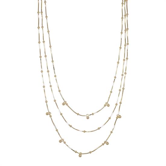 COLLANA TRE FILI CATENA CUBO CON PALLINI IN ARGENTO 925°/°°