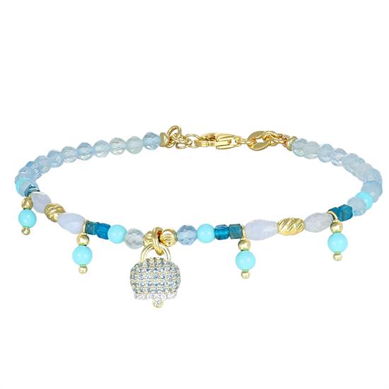 BRACCIALE SPINELLO ACQUAMARINA P.TURC. CAMPANELLA CZ ARGENTO 925°/°°
