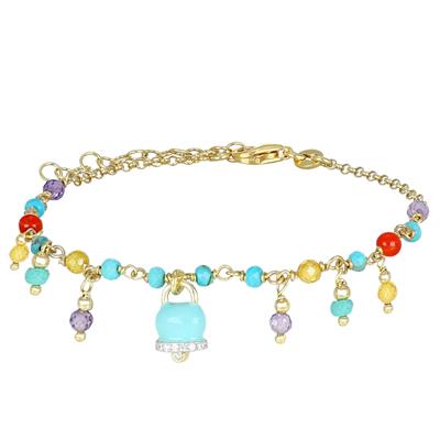 BRACCIALE SPINELLO CORALLO TURCHESE E CAMPANELLA CZ ARGENTO925°/°°