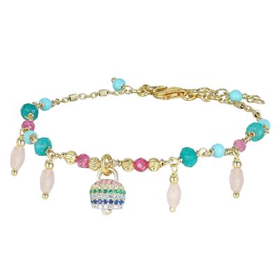 BRACCIALE SPINELLO FRAGOLA P.TURCHESE CAMPANELLA CZ ARGENTO925°/°°