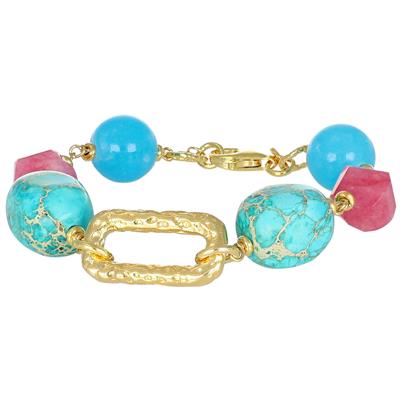 BRACCIALE EMIMOLFITE,ROMBI FRAGOLA E SASSI TURC AFR ARGENTO 925°/°°
